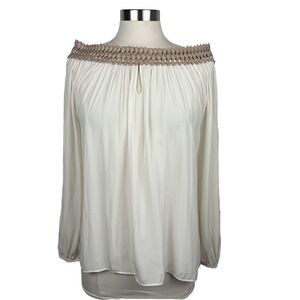 Ramy Brook Blouse S Womens $345 New Ivory Chloe Boat Neck Bell Top Boho Peasant
